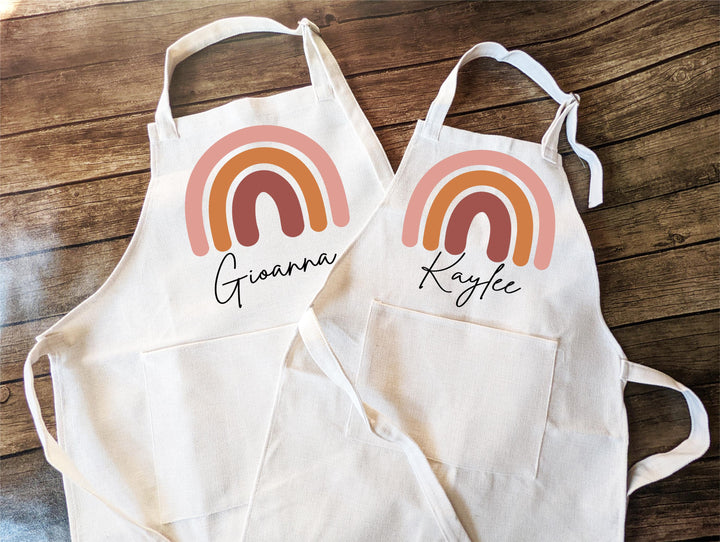 Personalized Rainbow Kid Apron with Pocket Mommy and Me Gift