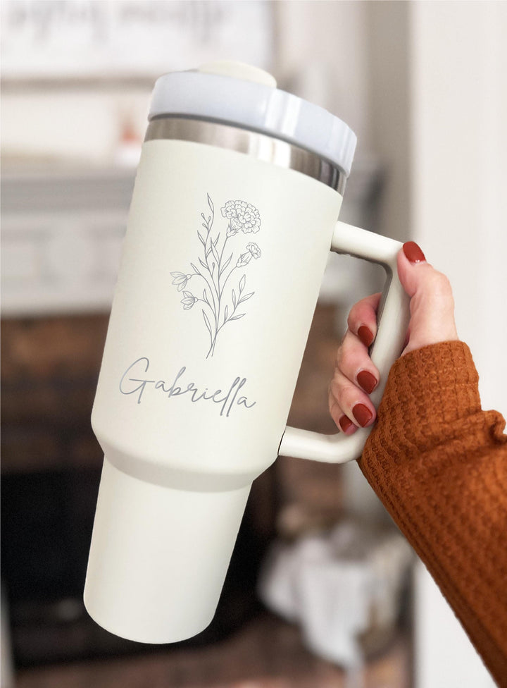 Custom Birth Flower Gift 40 Oz Cup Personalized Tumbler