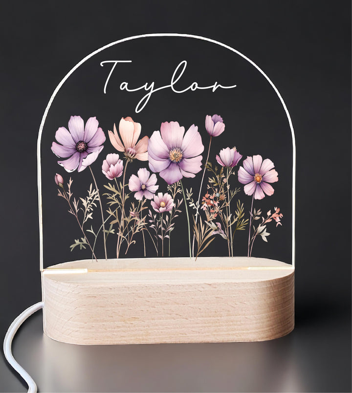 Custom night light Floral kids Night light with name room decor Custom baby gift Acrylic light Baby girl Gifts&nbsp;Birthday Gift Holiday gifts