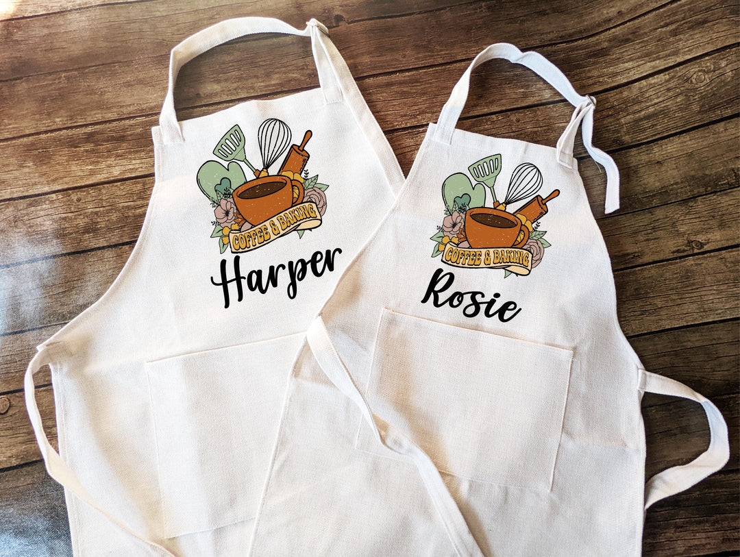 Personalized Retro coffee and baking aprons Adult Linen Kitchen apron