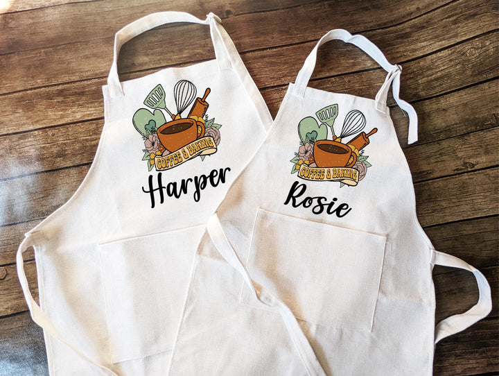 Personalized Retro coffee and baking aprons Adult Linen Kitchen apron