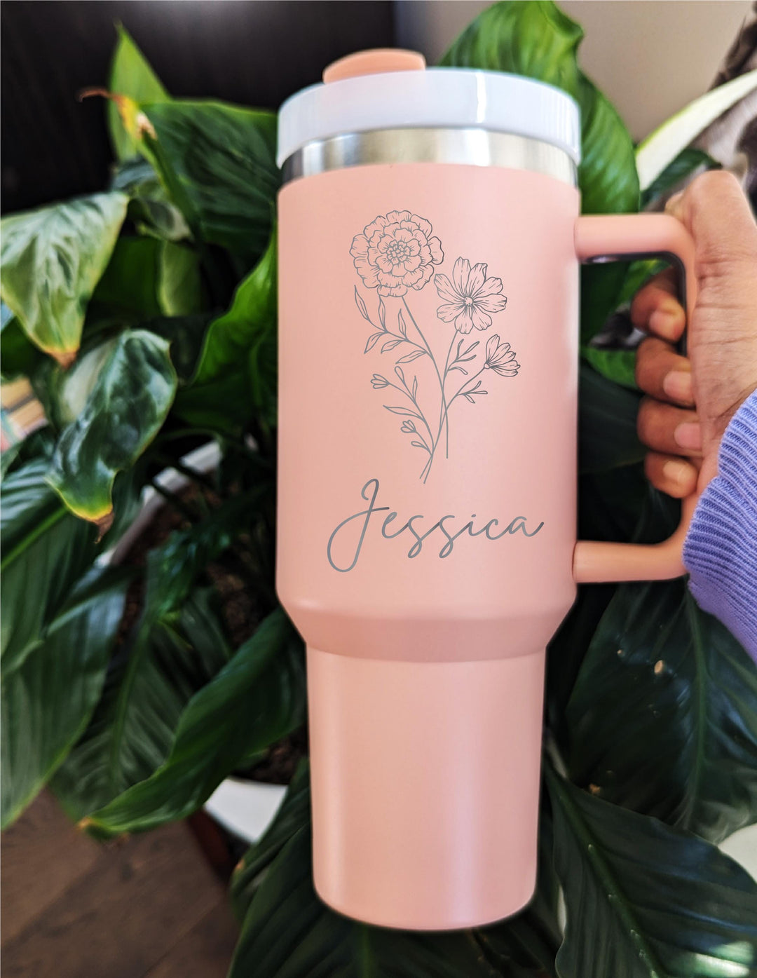 Birth Flower 40oz Tumbler With Name Christmas Gift Custom Tumbler with Handle Straw&nbsp;Birthday Gift Coworker Best friend cup Teacher gift