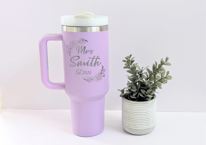 Mrs cup with Est year Gifts for the bride to be cup with handle 40 oz bride Bridal shower gift Engaged tumbler for Fianc&#233;e anniversary gift