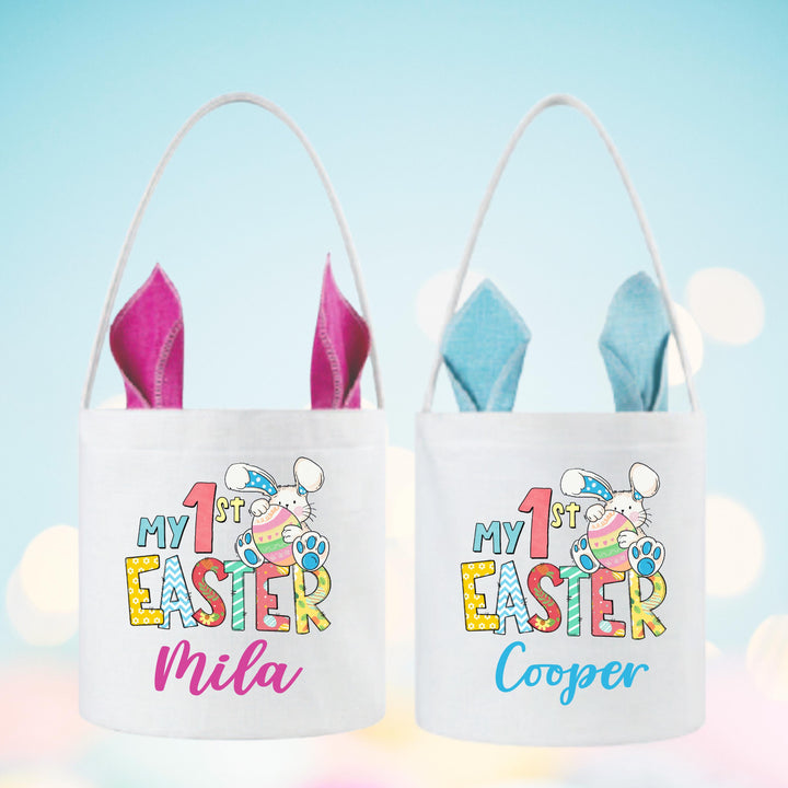 First Easter Basket Personalized kids Easter bunny Egg hunt Bags 1st Easter Bags with kid name