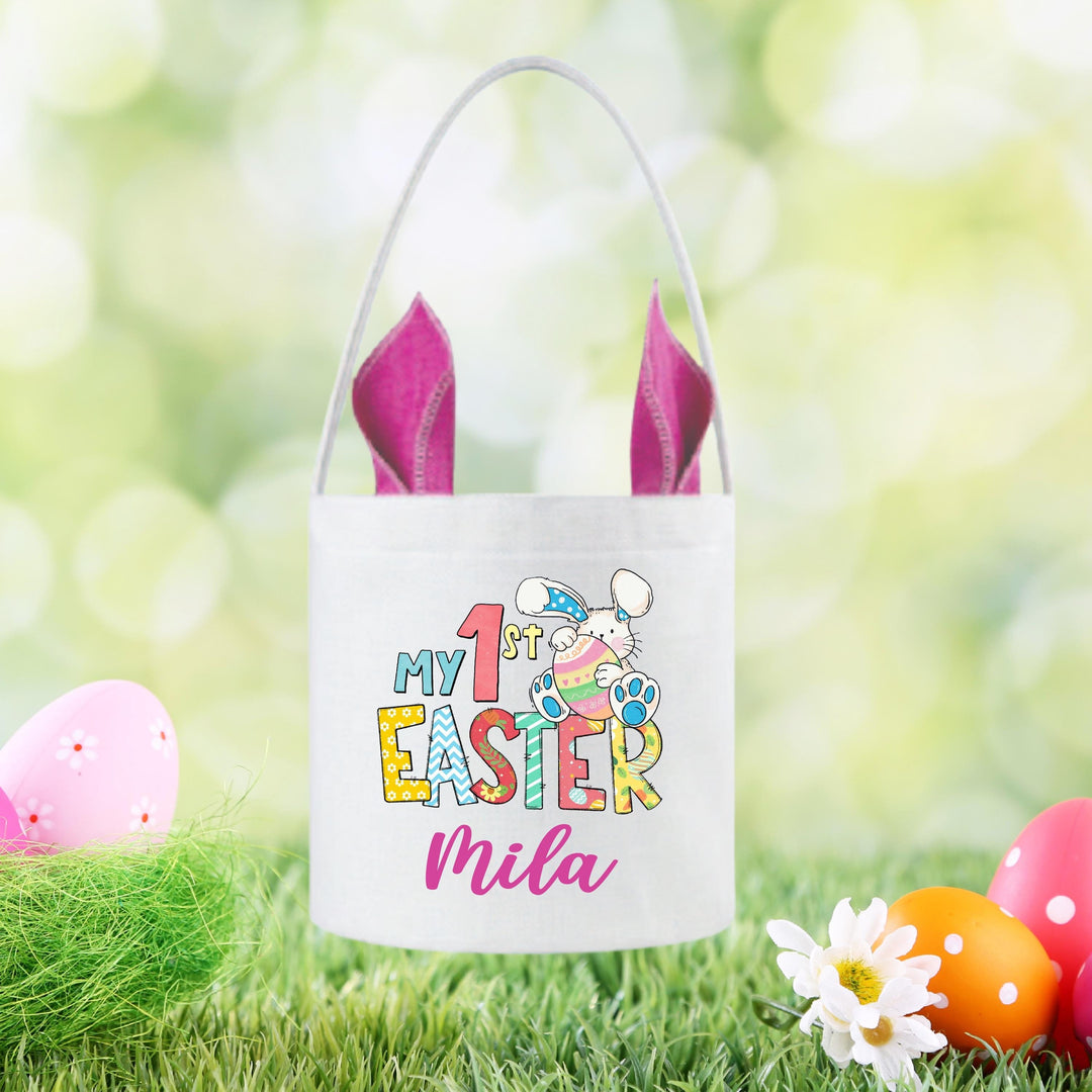 First Easter Basket Personalized kids Easter bunny Egg hunt Bags 1st Easter Bags with kid name