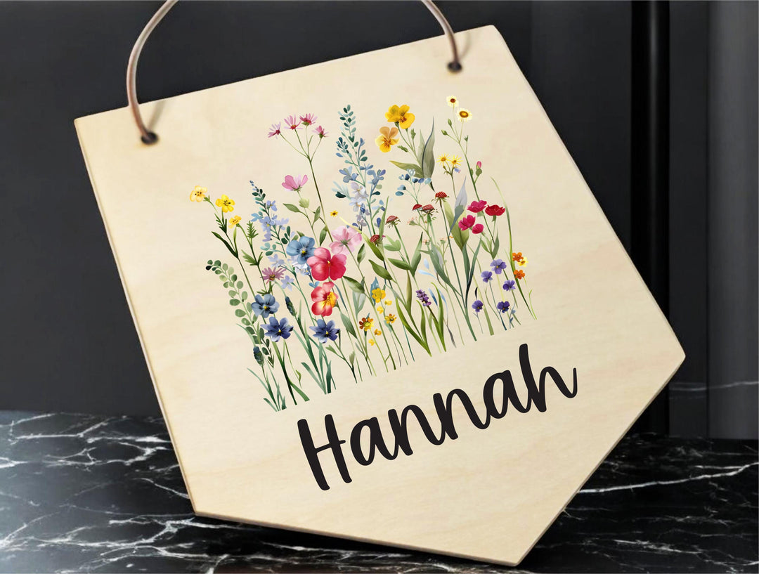 New Born Nursery Decor Wild Flowers Wooden Name Sign