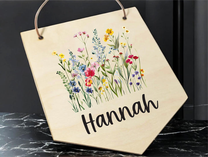 New Born Nursery Decor Wild Flowers Wooden Name Sign