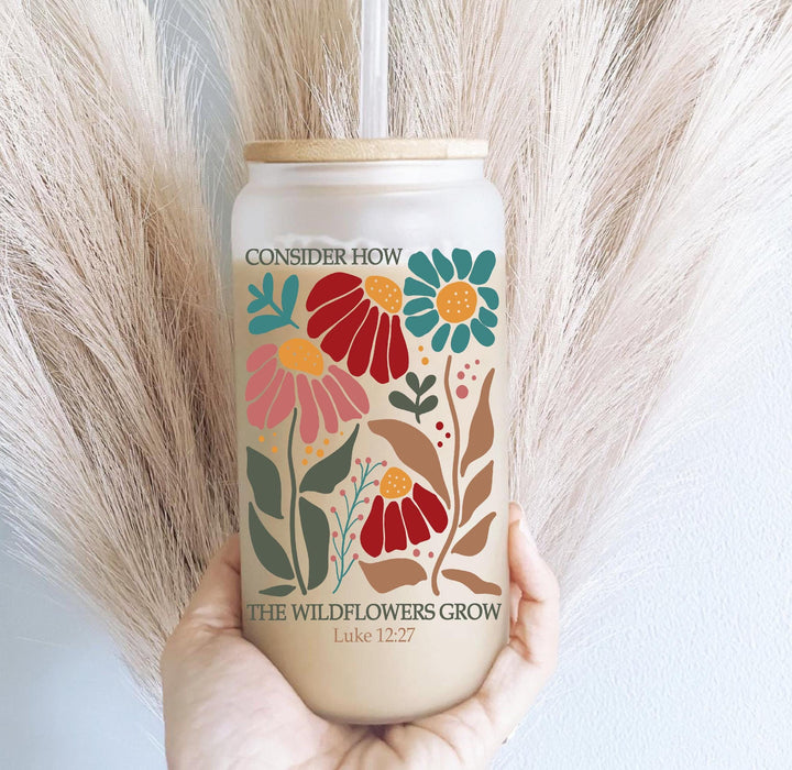 Christian Gifts Iced Coffee Glass Cup with Lid and Straw