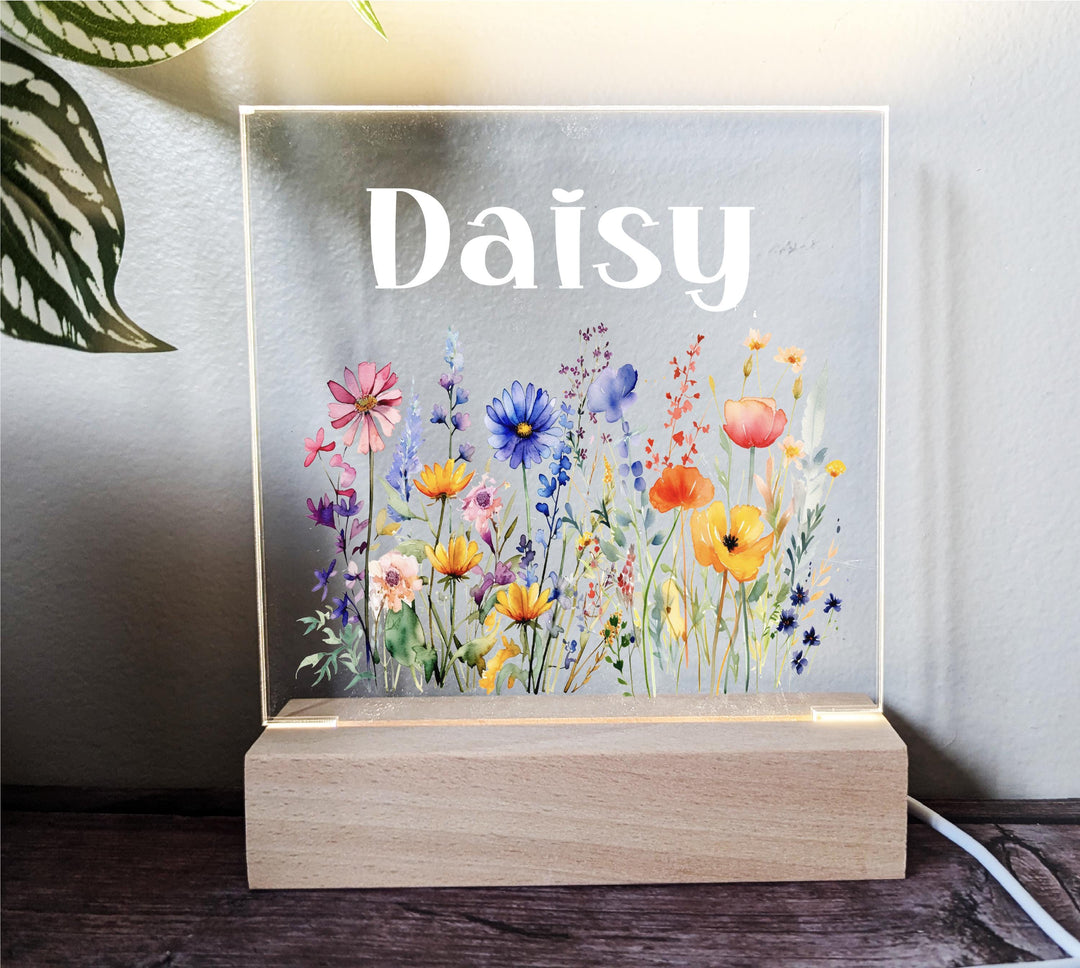 Personalized Floral Night Light – Baby Girl First Birthday Gift