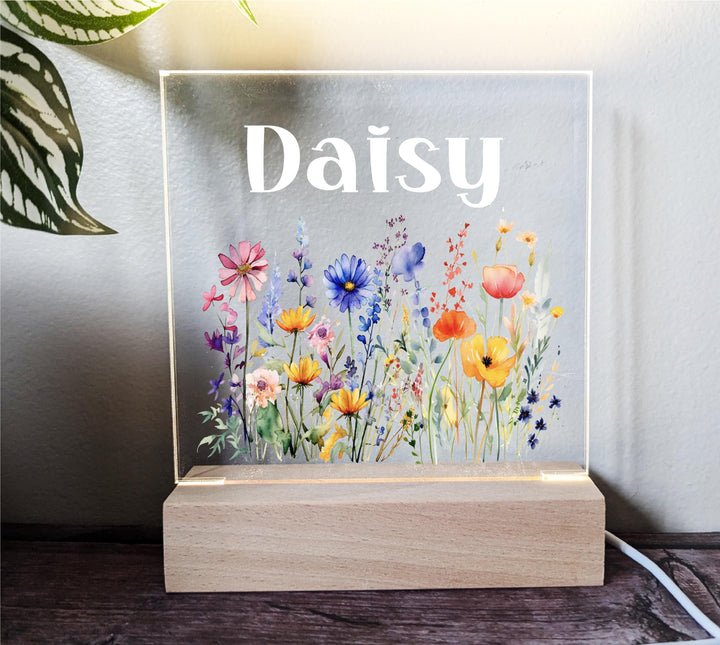 Personalized Floral Night Light – Baby Girl First Birthday Gift