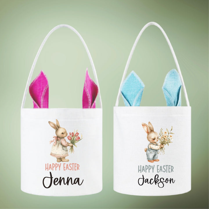 Easter Basket With Bunny Ears Personalized Egg Hunt Bag For Grandkids