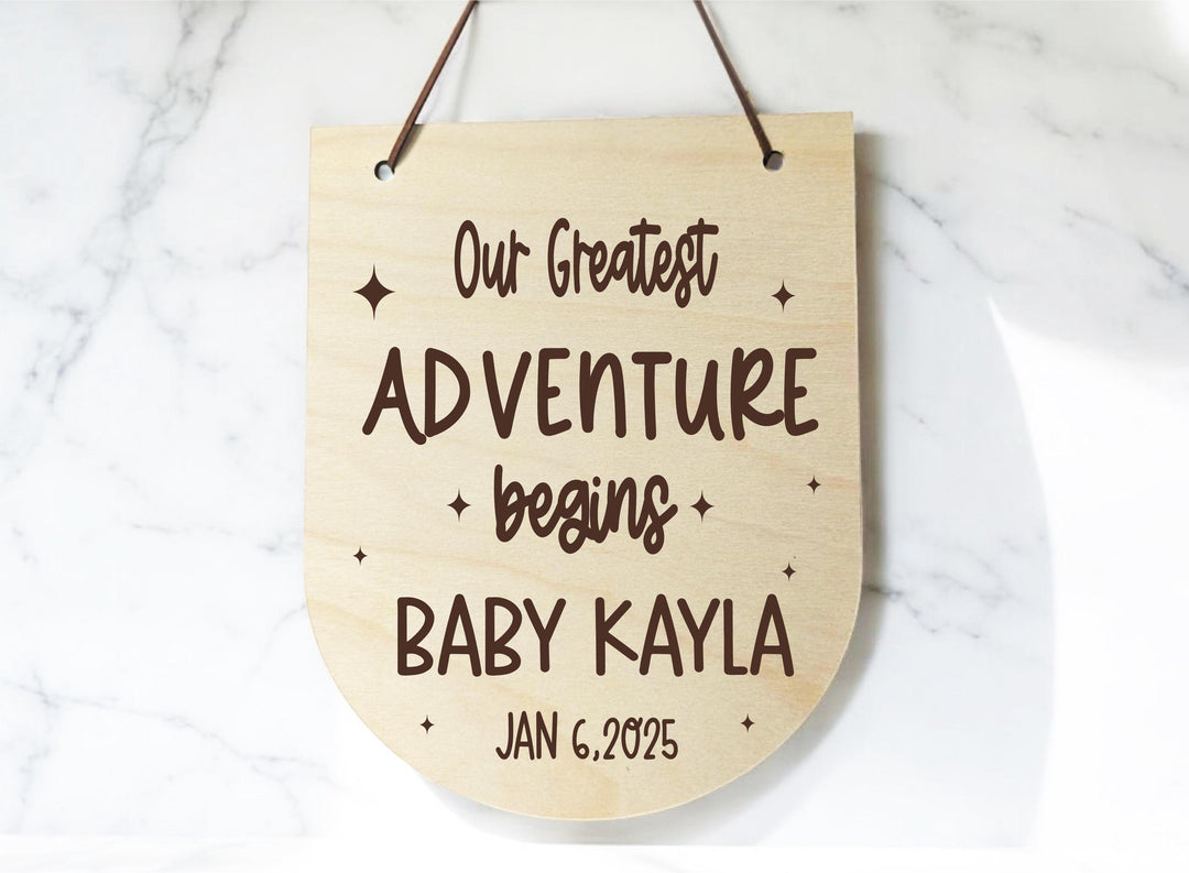 Personalized 'Our Greatest Adventure' Nursery Decor Wall Flag