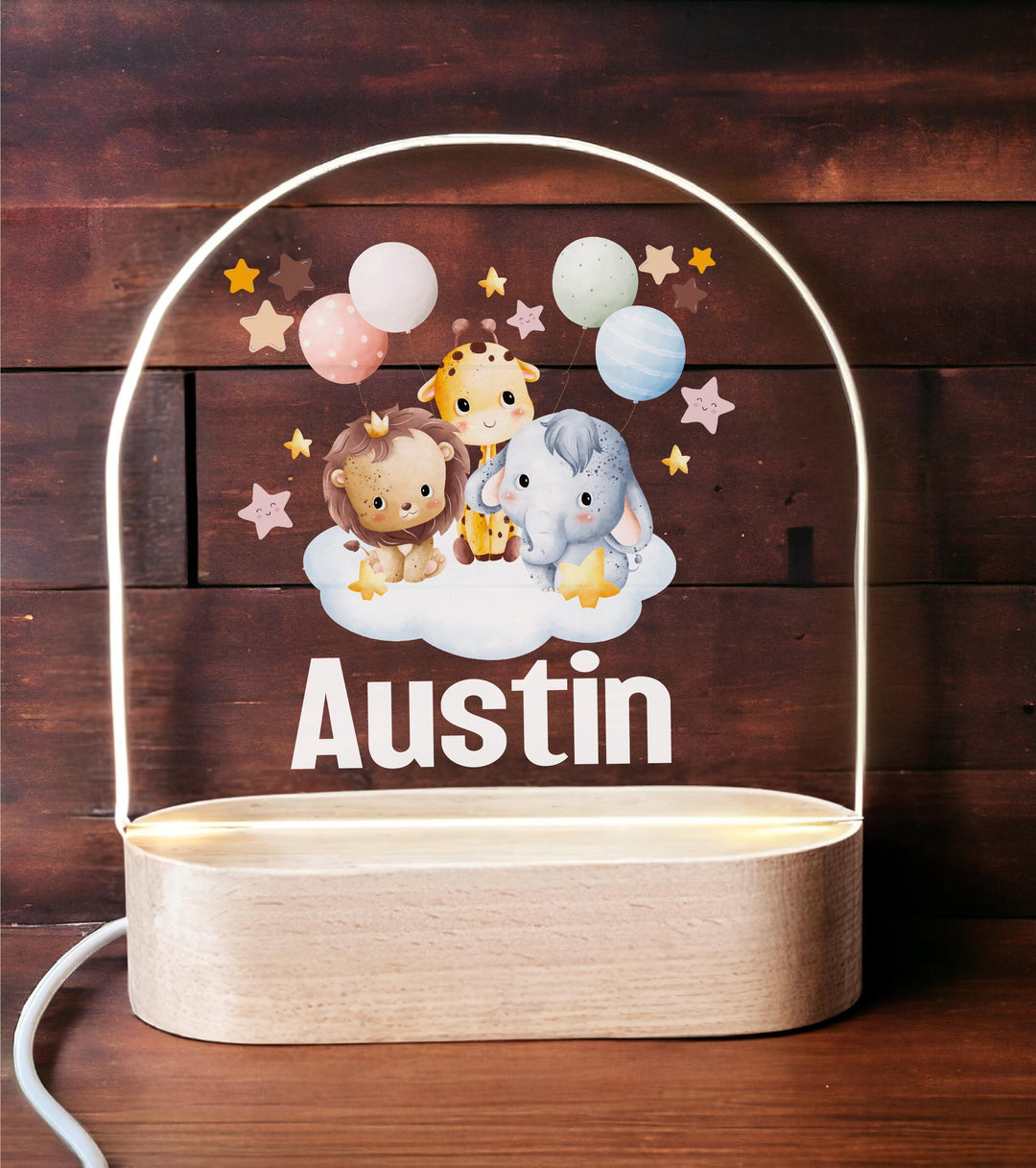 Personalized Animal Safari Baby Boy Gift Room Light Decor