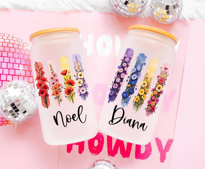 Birth Flower Iced Coffee Cup Personalized with Lid Straw