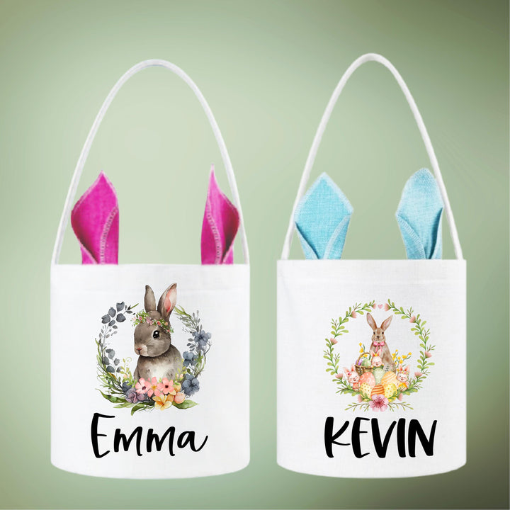 Custom Kids Easter Bag With Bunny Ears Personalized Egg Hunt Bag