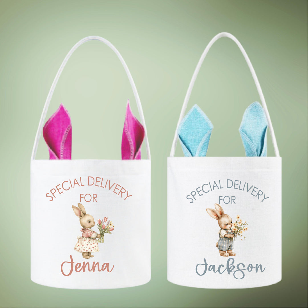 Custom Special Delivery Easter Treat Kid Basket Bag Rabbit