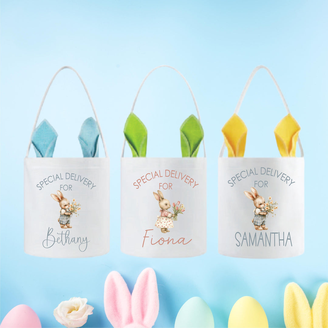 Custom Special Delivery Easter Treat Kid Basket Bag Rabbit