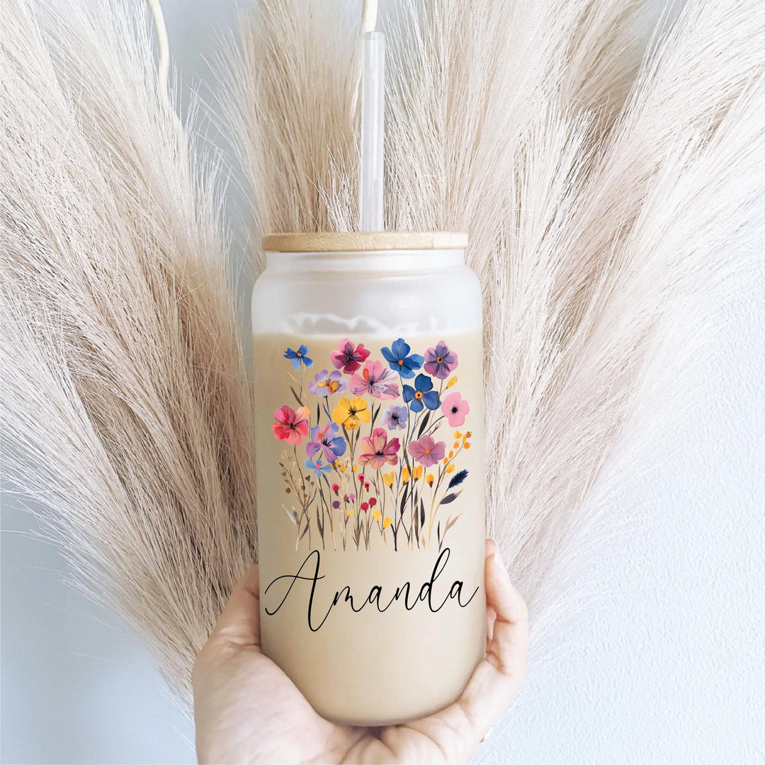 Custom Name Floral Iced Coffee Cup Bridesmaid Gift 20oz