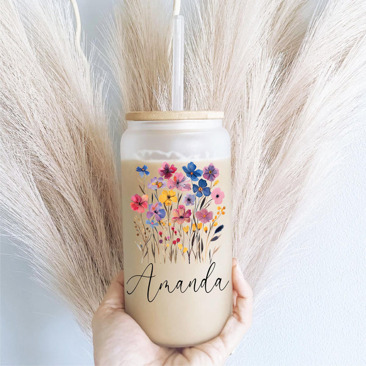 Custom Name Floral Iced Coffee Cup Bridesmaid Gift 20oz