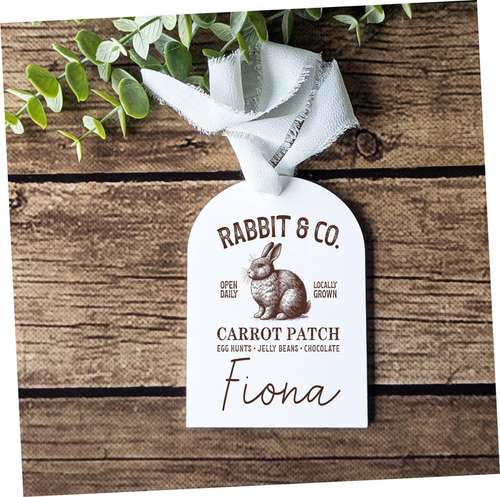 Personalized Vintage Bunny Easter Basket Name Tag