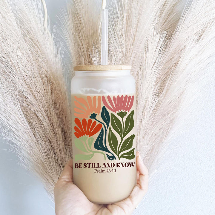 Christian Gifts Iced Coffee Glass Cup with Lid and Straw