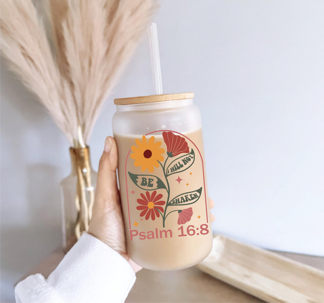 Christian Gifts Iced Coffee Glass Cup with Lid and Straw
