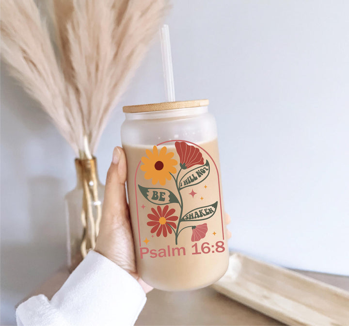 Christian Gifts Iced Coffee Glass Cup with Lid and Straw