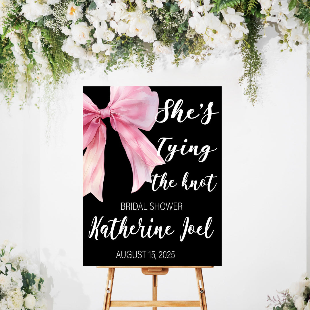 Bridal Shower Sign Pink Bow She's Tying The Knots Custom Sign