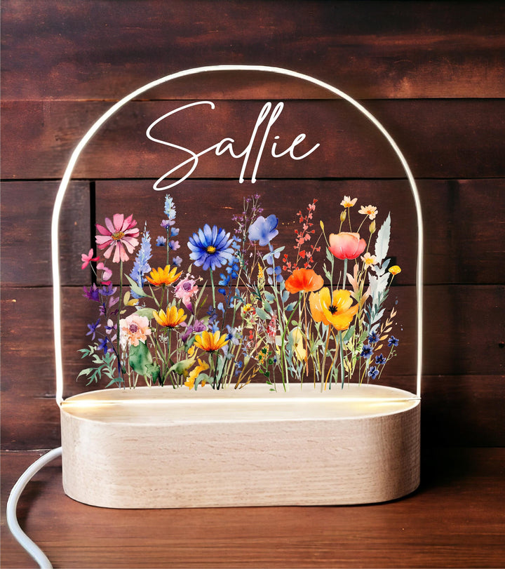Personalized Floral Night Light – Baby Girl First Birthday Gift