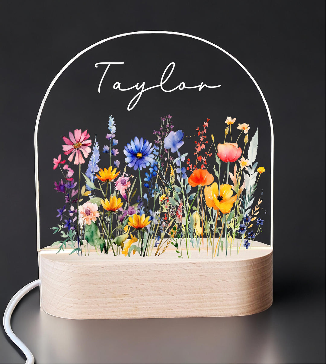 Personalized Floral Night Light – Baby Girl First Birthday Gift