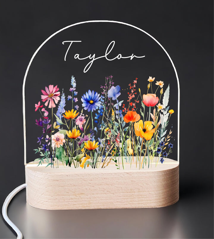 Personalized Floral Night Light – Baby Girl First Birthday Gift