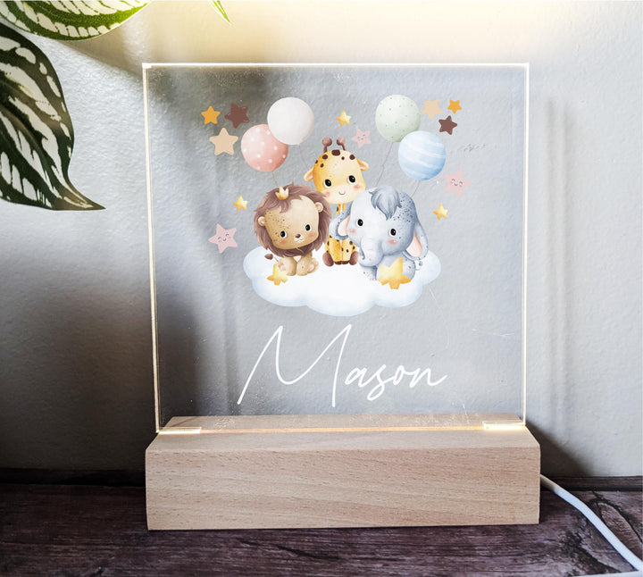 Personalized Animal Safari Baby Boy Gift Room Light Decor