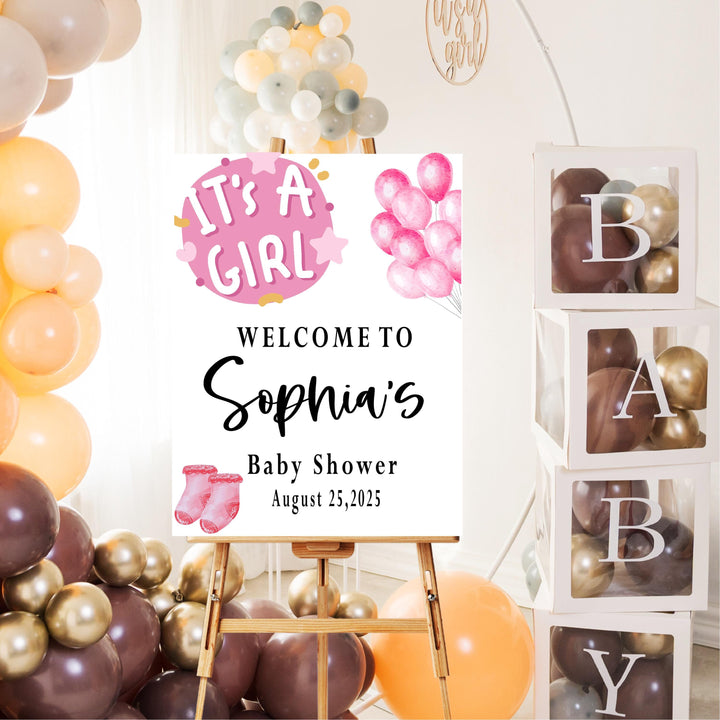 It's a Girl Pink Acrylic Baby Shower Welcome Sign