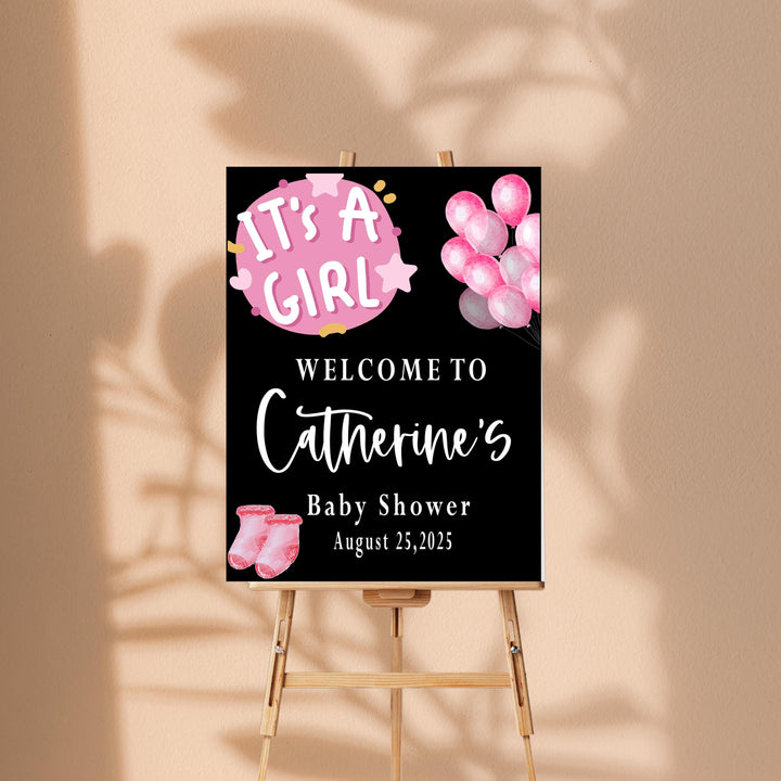 It's a Girl Pink Acrylic Baby Shower Welcome Sign