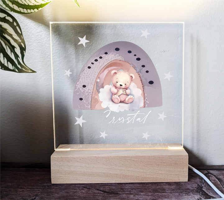 Personalized Teddy Bear Night Light – Hot Air Balloon, Boy Gift