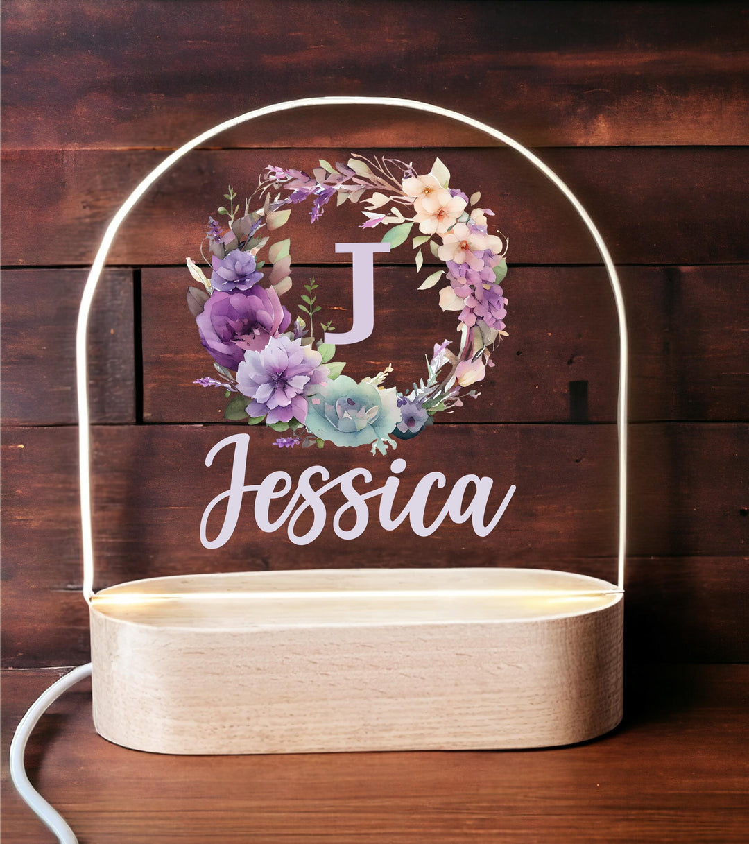 Personalized Teddy Bear & Floral Night Light – Custom Name Lamp