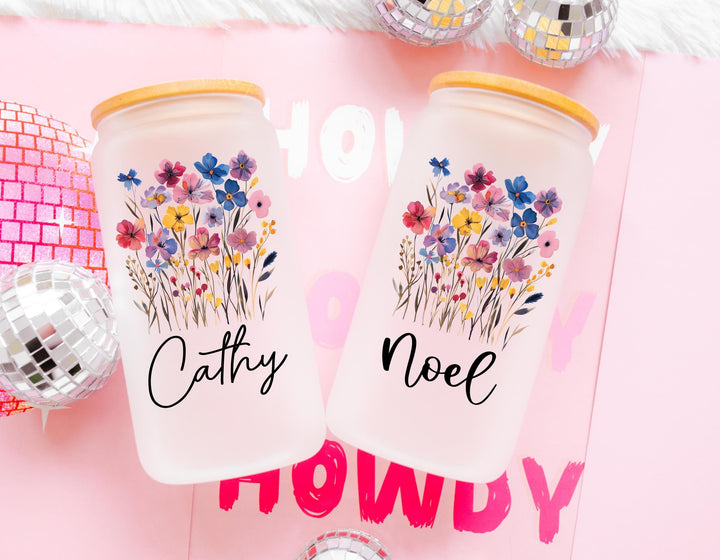 Custom Name Floral Iced Coffee Cup Bridesmaid Gift 20oz