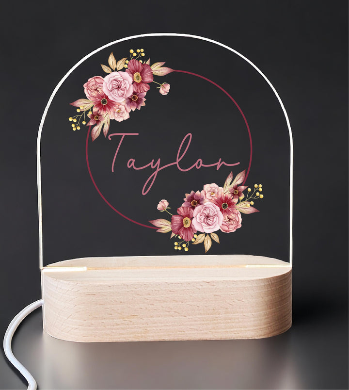 Personalized Teddy Bear Night Light – Custom Name Baby Girl Gift