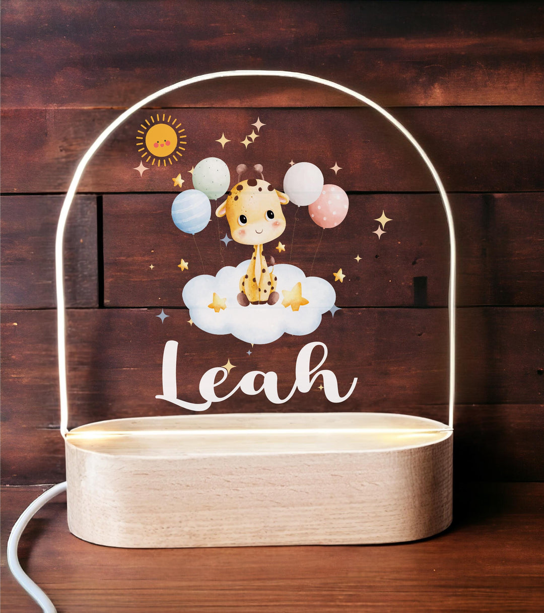 Personalized Giraffe Kids Room Light Decor Custom Name LED Light