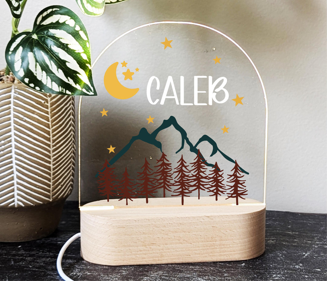 Personalized Mountain Kids Room LED Light, Birthday Decor