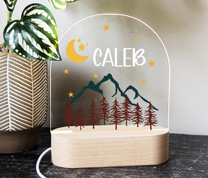 Personalized Mountain Kids Room LED Light, Birthday Decor