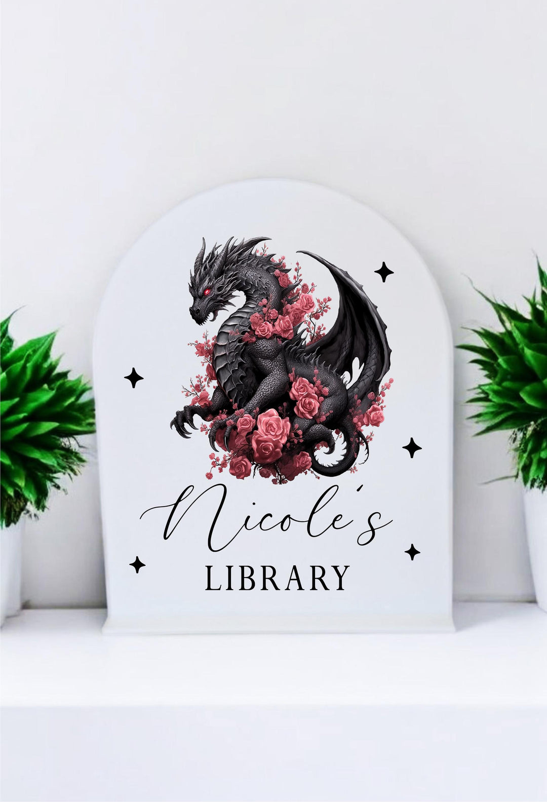 Personalized Dragon Library Sign for Bookshelf Decor