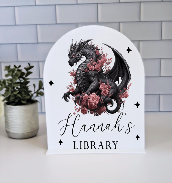 Personalized Dragon Library Sign for Bookshelf Decor