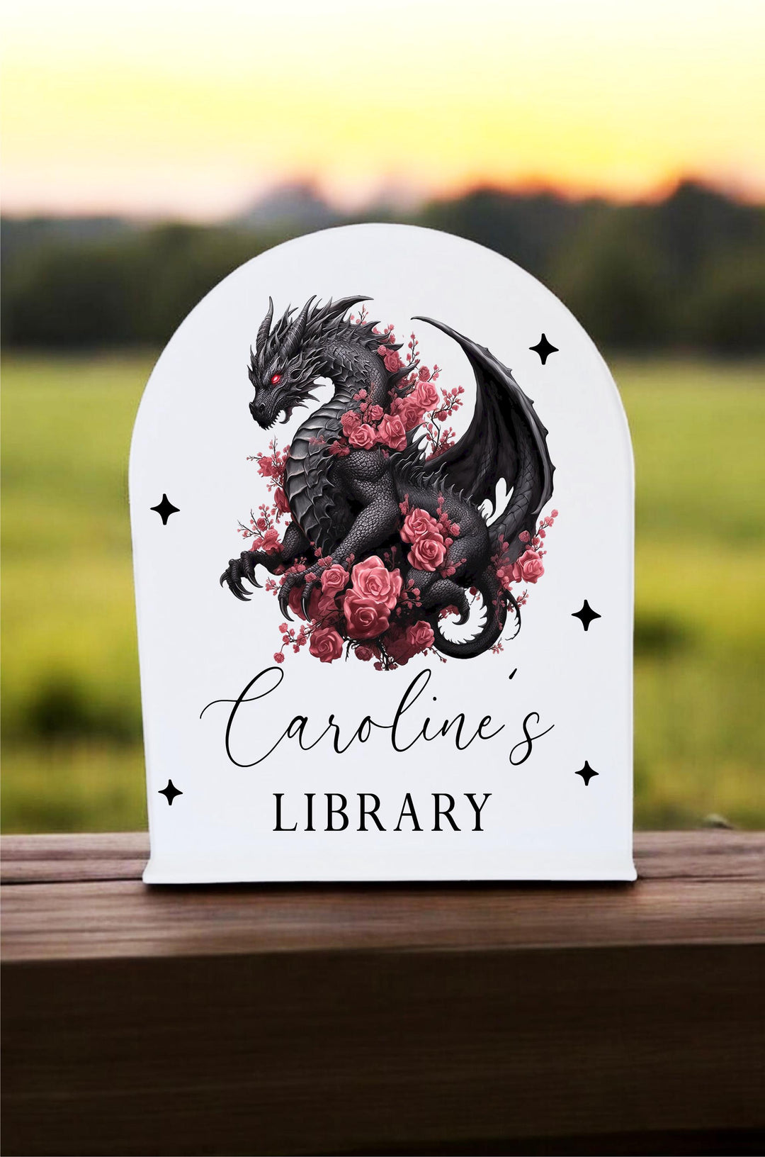Personalized Dragon Library Sign for Bookshelf Decor