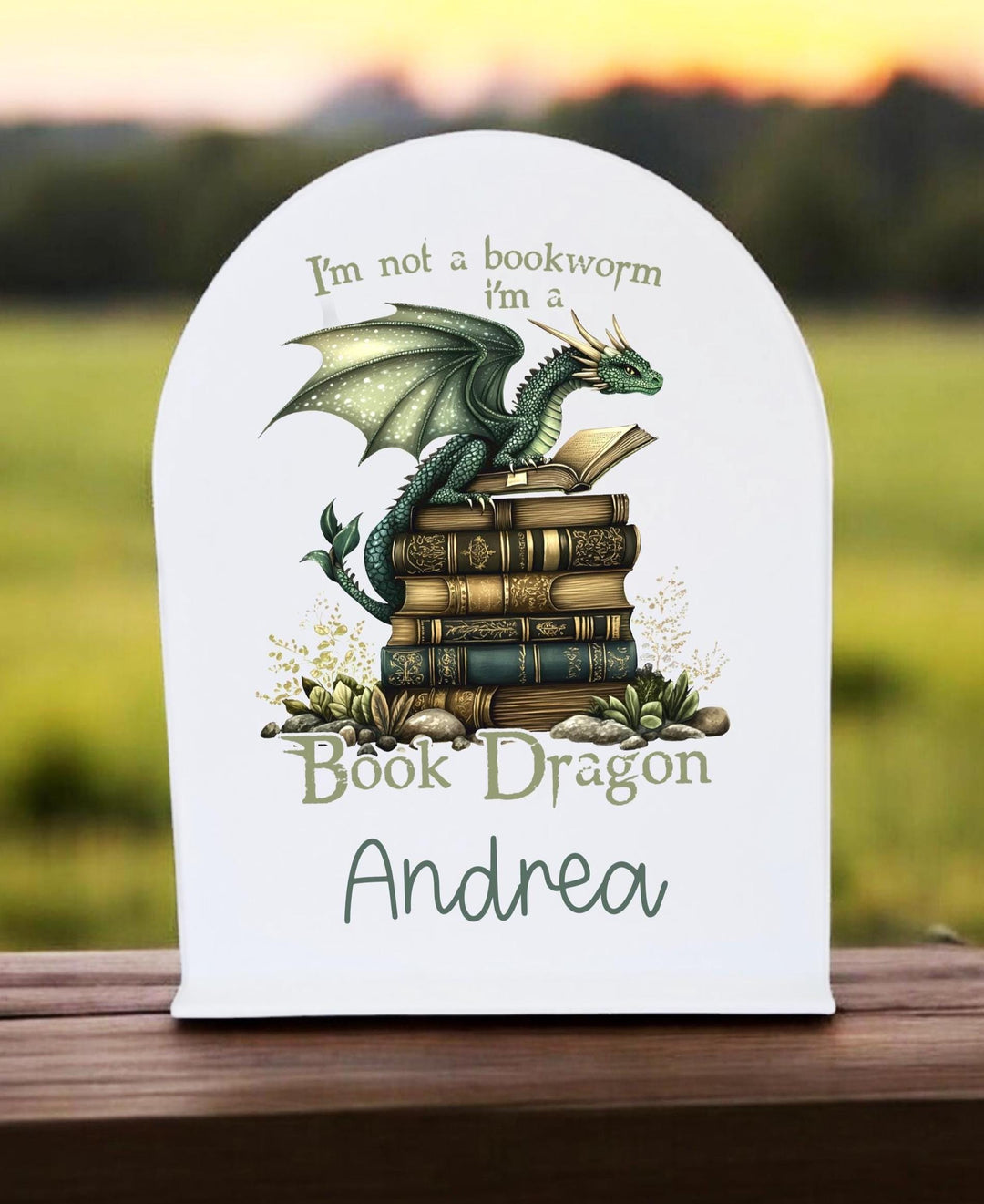 Personalized Book Dragon Library Sign, Bookshelf Decor