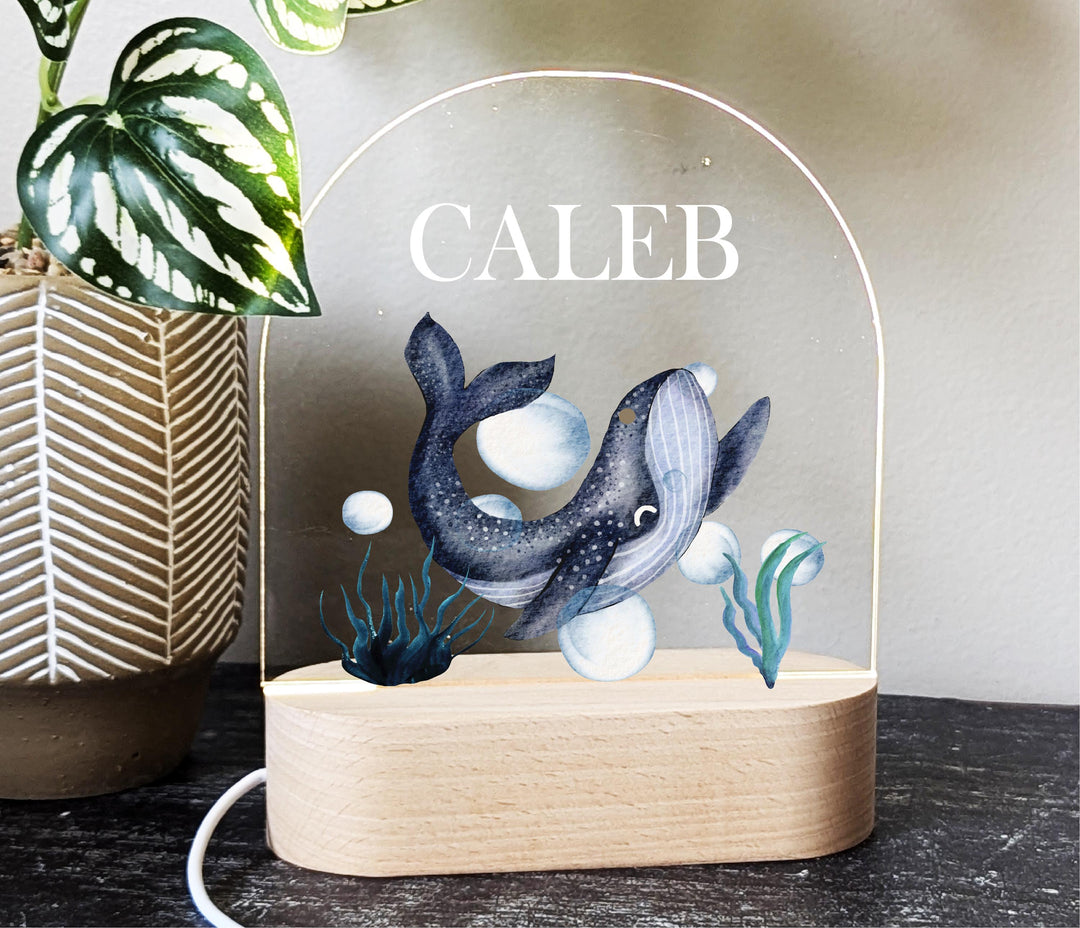 Personalized Blue Whale Ocean Room Decor Custom Name LED Light