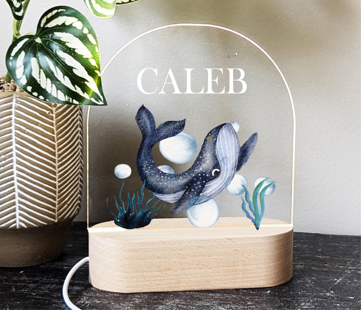Personalized Blue Whale Ocean Room Decor Custom Name LED Light