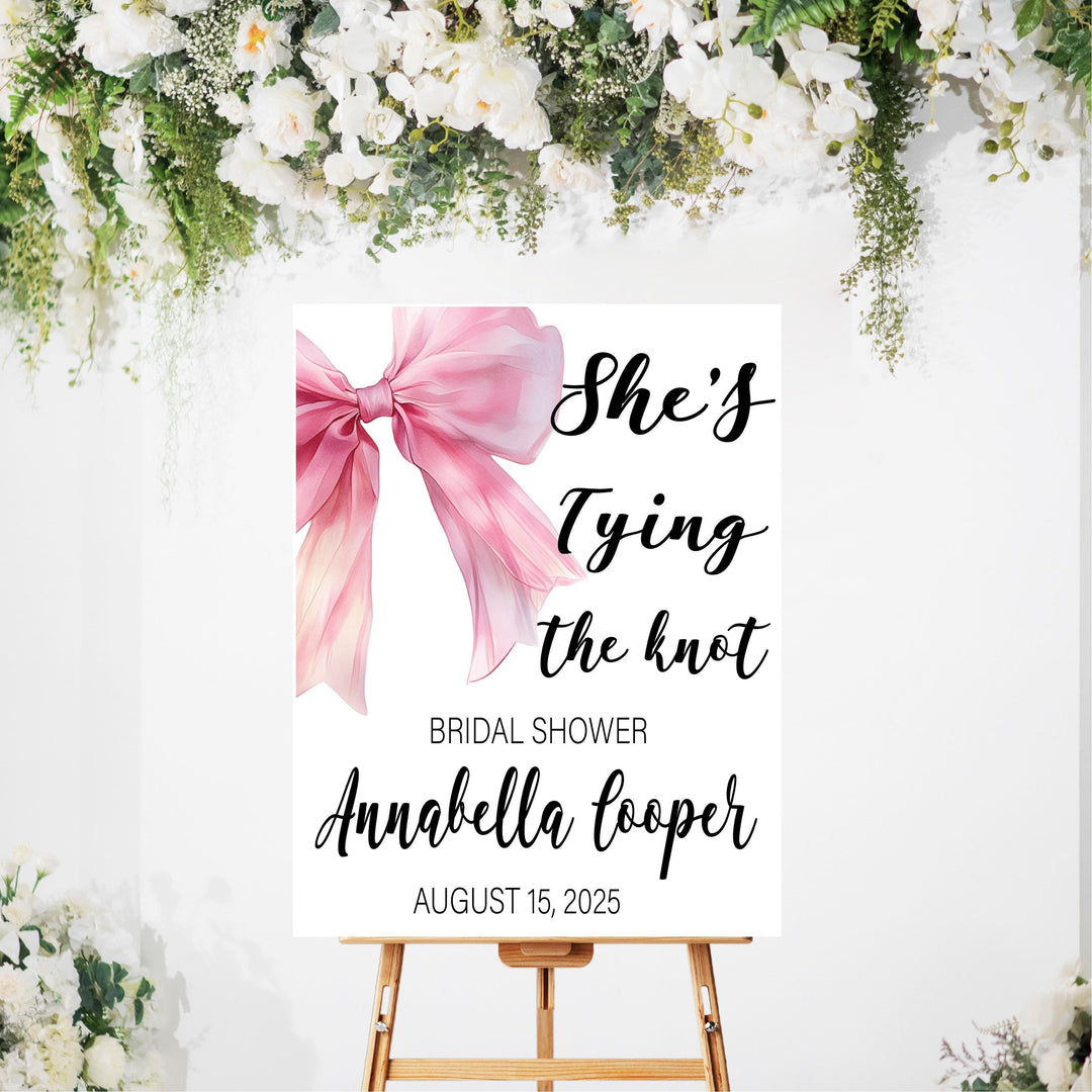 Bridal Shower Sign Pink Bow She's Tying The Knots Custom Sign