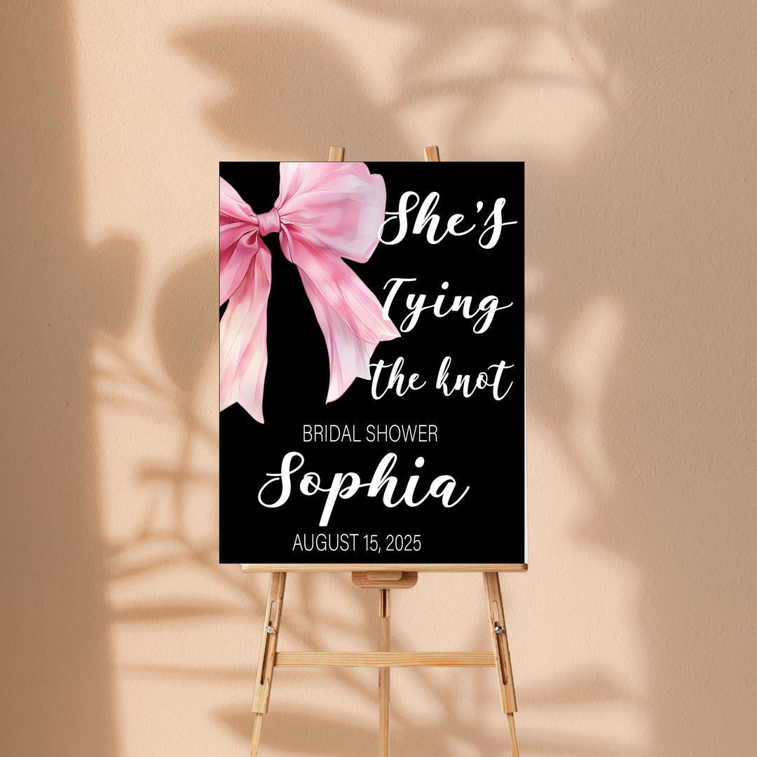 Bridal Shower Sign Pink Bow She's Tying The Knots Custom Sign