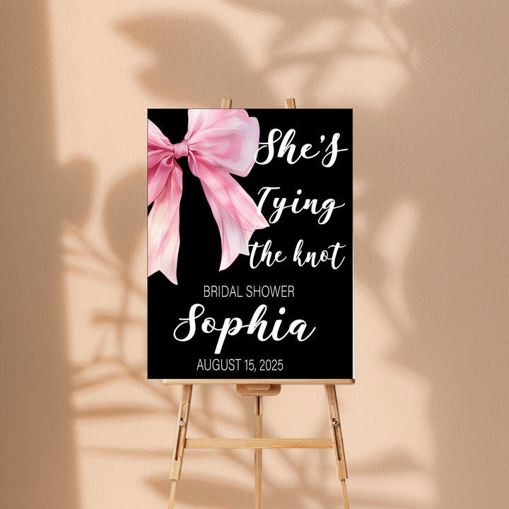 Bridal Shower Sign Pink Bow She's Tying The Knots Custom Sign